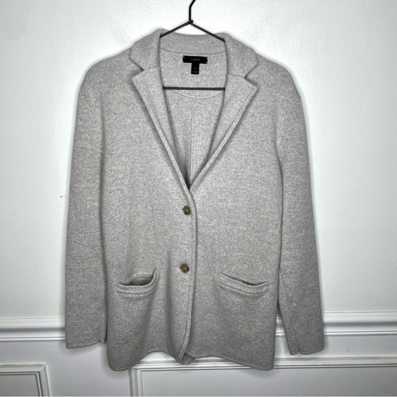 J Crew Sweaters Jcrew Merino Wool Grey Sweater Blazer Womens M M 6544e28a046d74f2efb4b06a